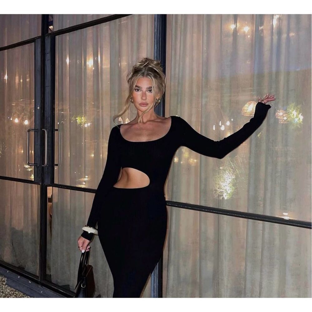 ✨Meshki Gaia Cut Out Asymmetric Knitted Midi Black Sz Large Dress✨